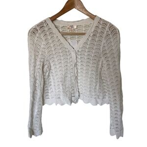 Dizzy Lizzy White Crochet Lace Cropped Cardigan Sweater Bell‎ Sleeve Boho S